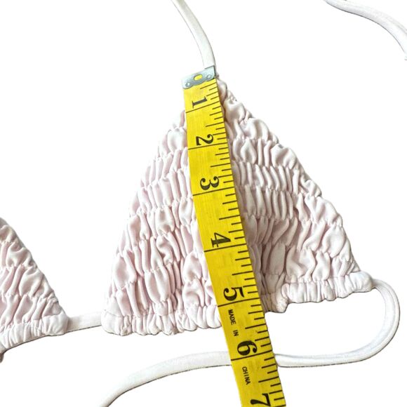 Tori Praver Bikini Top XS Extra Small Baby Pink Triangle Ruched Tie Straps - Picture 4 of 5